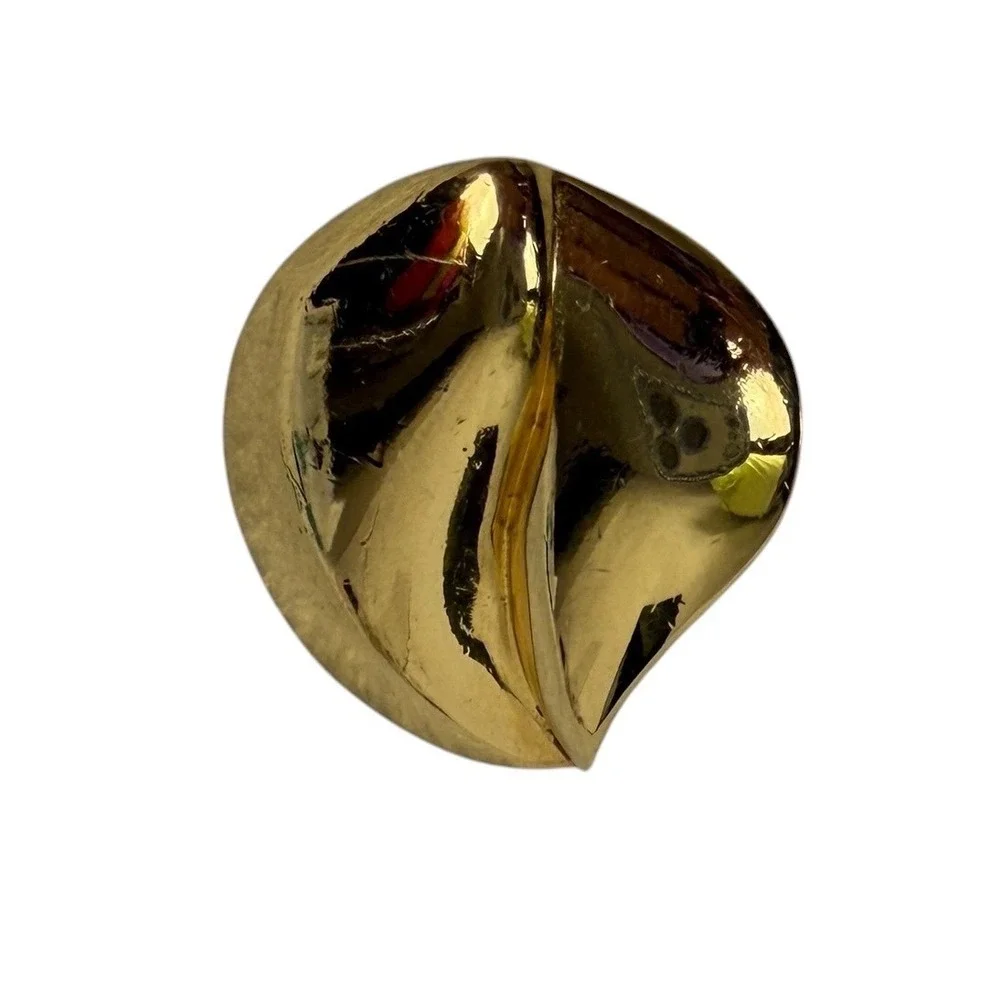 Trifari Vintage Gold Tone Sculptural Swirl Clip On Earrings Signed Statement